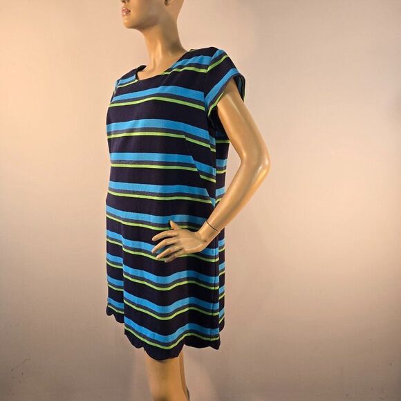 Sara Campbell Striped Shift Dress Women Sz XL Scalloped Hemline - Picture 3 of 7